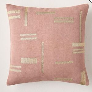 West Elm Square Jute Pillow Cover 20” Button Back Pink Metallic Gold Modern
